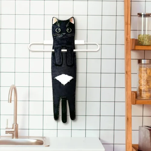 Miniatura 4 de Toallas de mano para baño y cocina, toallas decorativas para rostro con diseño de gato que se secan rápidamente y se cuelgan; regalos divertidos