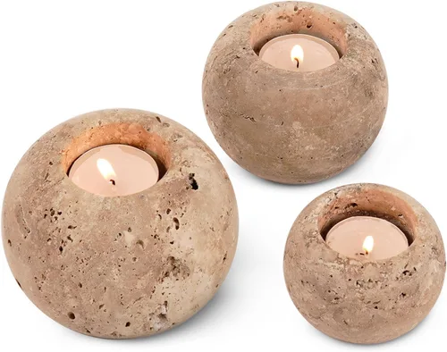 Miniatura 10 de Radicaln Portavelas de mármol de 4 pulgadas de ónix blanco hecho a mano, decorativo votivo para decoración del hogar, elegante juego de 3 mini