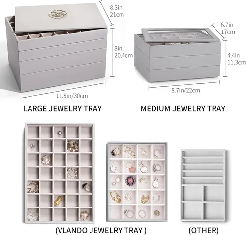 Miniatura 2 de Bandeja de joyería organizador de joyas apilable para cajón aparador armario escaparate collar aretes anillos pulseras bandejas para mujeres y niñas