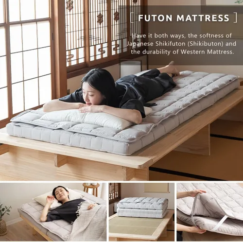 Miniatura 4 de EMOOR Colchón de futón japonés de triple pliegue Machi con protector de colchón S-Twin gris, fuelle plegable, almacenable, lavable, para dormir