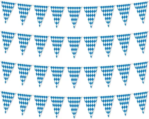 Bandera bávara del Oktoberfest de 131 pies, paquete de 4 banderines bávaros para decoraciones de fiestas temáticas de Oktoberfest alemán