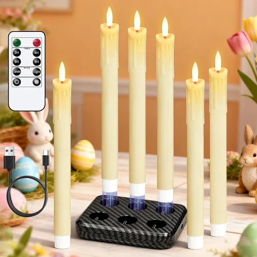 Miniatura 12 de Velas cónicas sin llama de flores moradas con temporizador remoto, velas LED que funcionan con pilas, mecha 3D cálida parpadeante, velas de cera