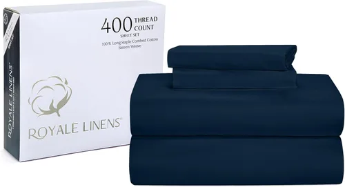 Miniatura 20 de Royale Linens - Juego de sábanas de 400 hilos, 100 % algodón cultivado en EE. UU., 4 piezas, sábana de satén, tamaño Queen - 1 sábana bajera, 1