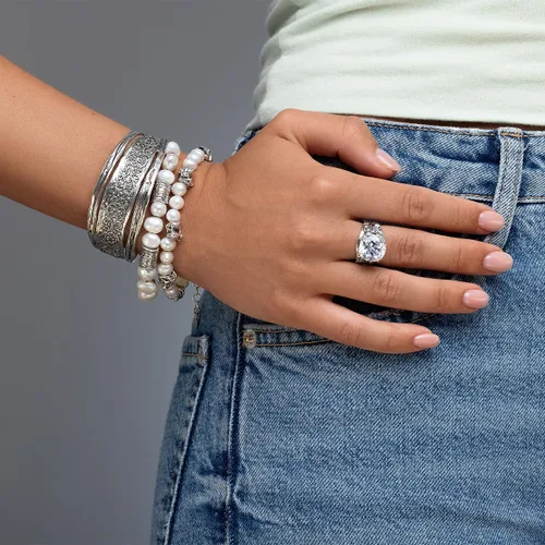 Miniatura 4 de Pulsera de plata de ley 925 con perlas cultivadas de agua dulce, aspecto vintage, hipoalergénica, sin níquel ni plomo, colección de diseño artesanal