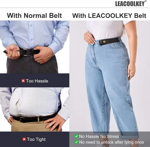 Miniatura 5 de LEACOOLKEY Cinturón elástico sin hebilla para mujereshombres, paquete de 2 cinturones elásticos invisibles para jeans