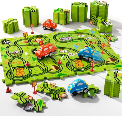 Beby Buty Juego de Coches de Carreras de Rompecabezas de 48 Piezas para Niños, Pistas de Vehículos de Rompecabezas para Piso para Niños de 3 a 5 y 4