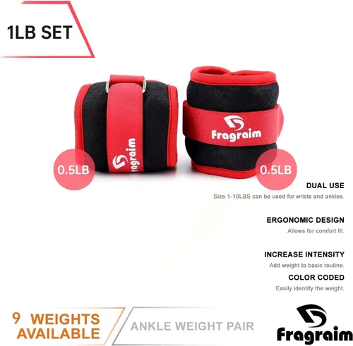 Miniatura 2 de Fragraim - Juego de pesas de tobillo para mujeres, hombres y niños, ideal para entrenamiento de fuerza para muñeca/pierna/brazo, correa ajustable, 1