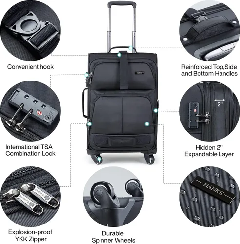 Miniatura 3 de Hanke Juego de equipaje de 202428 pulgadas, equipaje de mano expandible de lado suave, maleta grande con cerradura, equipaje de viaje con ruedas
