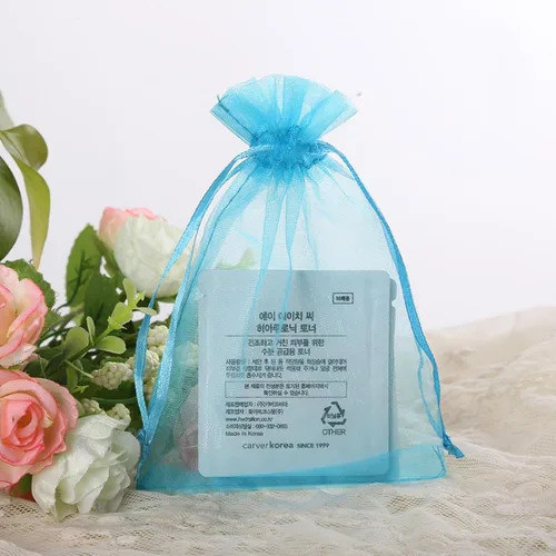 Miniatura 7 de Bolsas de regalo de organza de 4 x 6 pulgadas con cordón para joyas, dulces, paquetes de 50 bolsas de té de tela transparente azul aguamarina