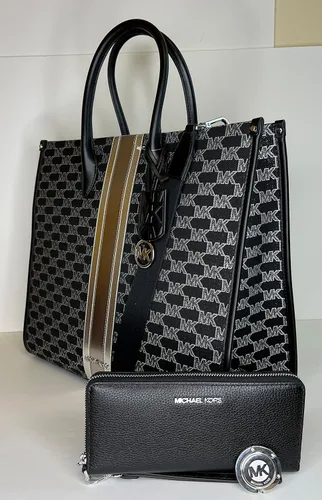 Miniatura 4 de Michael Kors Mirella - Bolsa de mano grande de jacquard con logotipo a rayas y gancho grande para bolso