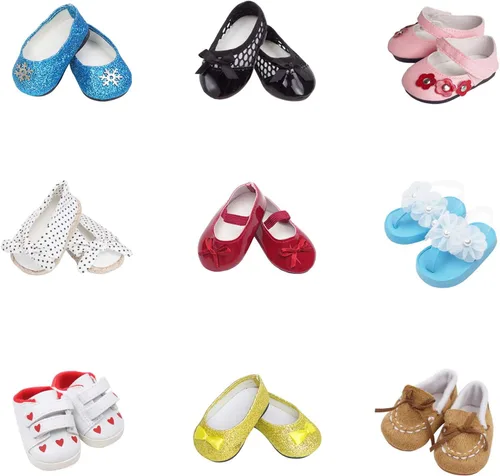 Miniatura 3 de 5 pares de zapatos + 2 pares de calcetines para zapatos y botas para muñeca 18 inch Zapatos American muñecas accesorios 100% Get Panda o Patines