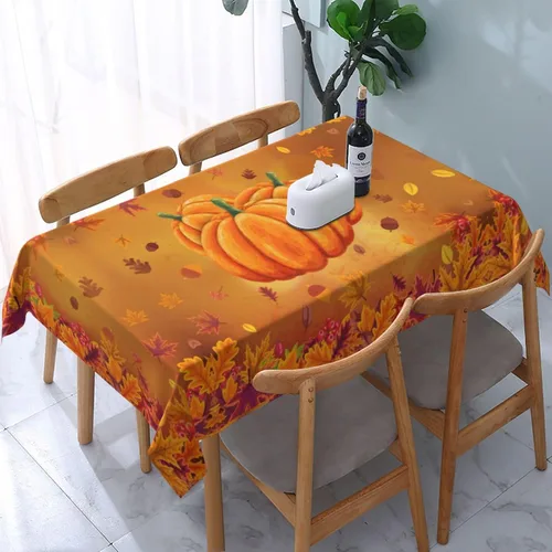 Miniatura 11 de Mantel de Otoño de Acción de Gracias con Hojas de Calabaza, Mantel Rectangular Lavable de Cuadros Rústicos para Decoración de Cocina y Comedor