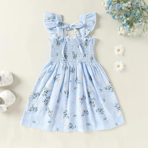Miniatura 8 de JEELLIGULAR Vestido para niña pequeña, con volantes, sin mangas, con botones, vestido de verano para playa, casual, acampanado, vestido de verano