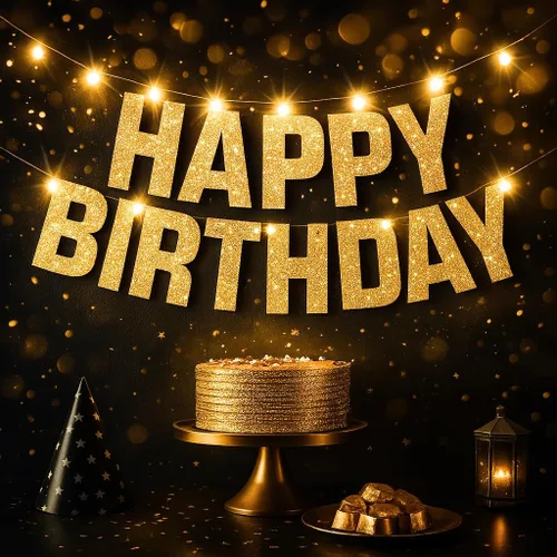 Miniatura 10 de KatchOn, Cartel de feliz cumpleaños negro con purpurina iluminada – Prestrung, 10 pies Letrero iluminado de feliz cumpleaños Decoraciones