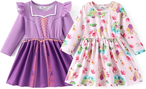 Miniatura 13 de Disney Frozen Elsa - Vestido de princesa Minnie Mouse Stitch para niña, paquete de 2 unidades, manga larga con volantes, conjunto de disfraz de 2 a