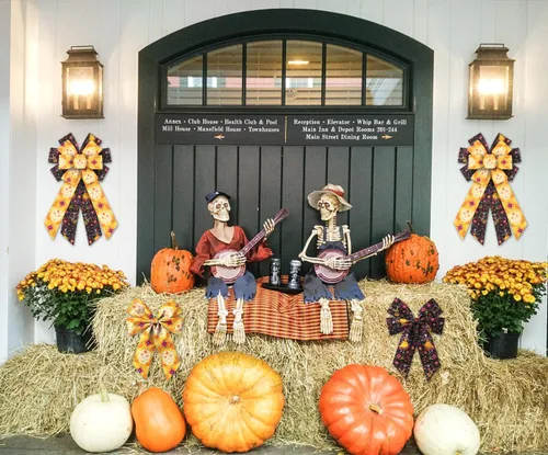 Miniatura 5 de Threetols 2 rollos de cintas de Halloween con borde con alambre de 10 yardas, cinta de arpillera de calavera de azúcar negra y naranja de 2.5