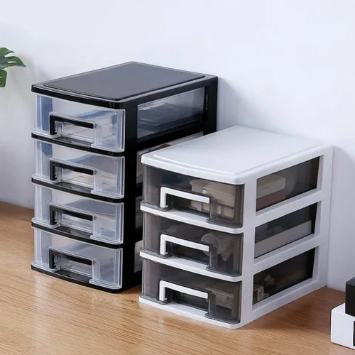 Miniatura 2 de Gatuida Organizador de cajones transparentes para maquillaje y cosméticos, mini caja de almacenamiento de plástico para escritorio, color negro