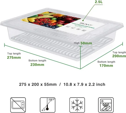 Miniatura 4 de SILIVO Contenedores de almacenamiento para refrigerador (paquete de 3) - 2.5L con bandeja de drenaje para mantener frescas las verduras, frutas