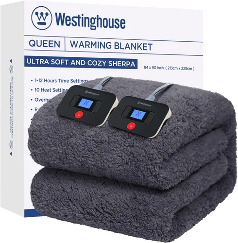 Miniatura 13 de Westinghouse Manta Eléctrica Tamaño Throw, Manta Térmica de Felpa Sherpa Suave con 6 Niveles de Calefacción y 2-10 Horas de Apagado Automático, Gris