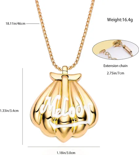 Miniatura 6 de Collar de sirena con 2 melodías, collar con medallón de melodía, joyería de concha para niñas y niños, Zinc, No es una piedra preciosa