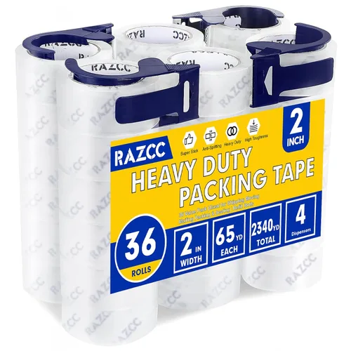 Miniatura 8 de RAZCC - Cinta de embalaje, 36 rollos de cinta de embalaje transparente resistente con dispensadores para embalaje, envío, mudanzas y correo; cinta