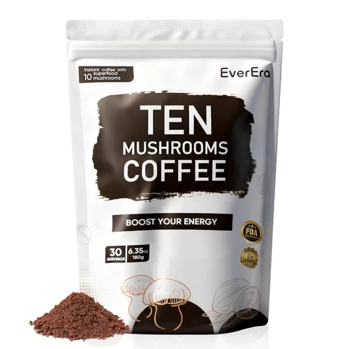 Café orgánico de hongos, mezcla 10 en 1 con melena de león, cordyceps, ginseng y más. Este café instantáneo aumenta la energía, la digestión y la