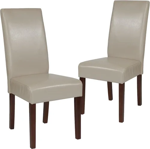 Miniatura 16 de Flash Furniture Greenwich Series Black LeatherSoft - Silla de comedor Parsons de mediados de siglo con parte trasera tapizada