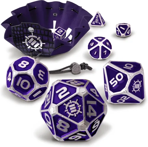 Miniatura 12 de ENHANCE DND - Juego de dados de metal, 7 dados poliédricos con estuche de almacenamiento y bolsa con cordón, juego de metal sólido para Calabozos