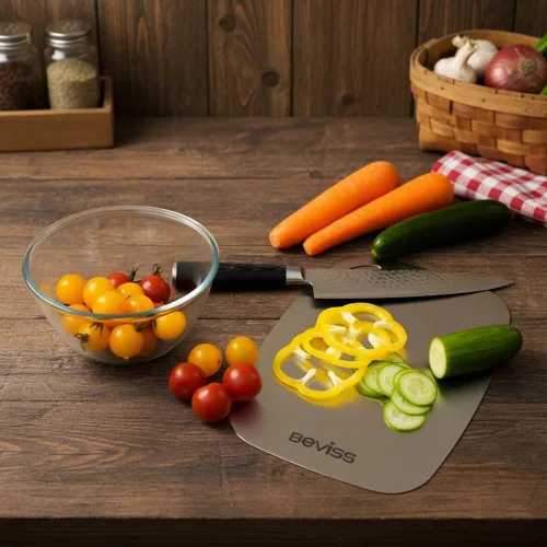 Miniatura 3 de Tabla de cortar no tóxica, tabla de cortar de acero inoxidable 304 de doble cara, tabla de cortar de 15 x 11 pulgadas para cocina, tabla de cortar