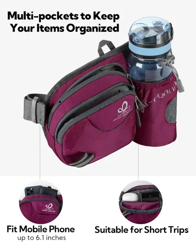 Miniatura 4 de Waterfly - Cangurera de senderismo con soporte para botella de agua para hombres y mujeres, para correr y pasear al perro, para iPhone 8 Plus, Rosa