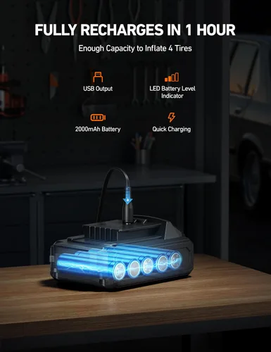 Miniatura 6 de AstroAI Inflador de neumáticos inalámbrico, compresor de aire portátil para automóvil de 160 PSI con pantalla HD, 3 fuentes de alimentación
