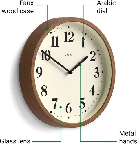 Miniatura 5 de JONES CLOCKS® Lodge - Reloj de pared Reloj moderno pequeño 10 pulgadas Madera sintética oscura Estilo contemporáneo clásico para cocina