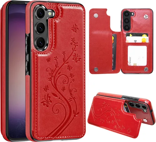 Miniatura 14 de Korecase Funda tipo cartera para Samsung Galaxy S23 con tarjetero, funda clásica de piel con función atril, doble hebilla magnética a prueba
