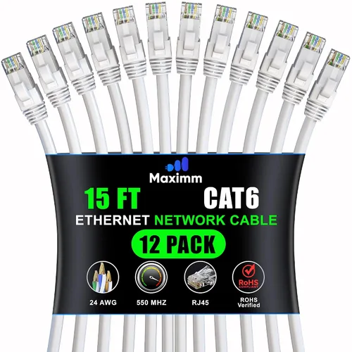 Miniatura 12 de Maximm Cable Ethernet Cat 6 – 7 pies (paquete de 12), LAN de alta velocidad, Internet, parche y cable de red, UTP, 10 Gbps, 550 MHz, color azul