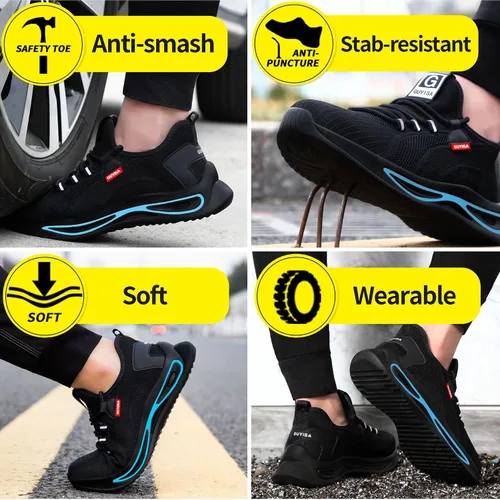 Miniatura 4 de GLANOUDUN Steel Toe Shoes for Men Women,Lightweight Comfortable Safety Shoes for Men Steel Toe Wide,Indestructible Working Shoes for Men Black