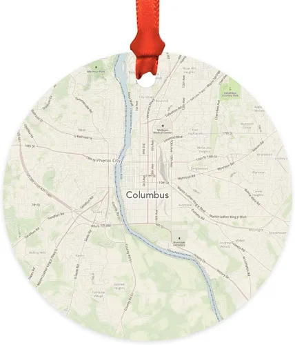 Miniatura 27 de Andaz Press Mapa de la ciudad de Estados Unidos redondo de madera natural MDF ornamento de Navidad, Akron, Ohio Vintage Mapa, 1 paquete, larga