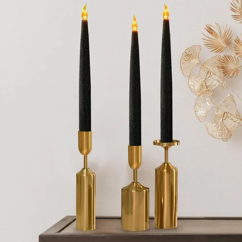 Miniatura 8 de FURORA LIGHTING Paquete de 2 velas cónicas LED negras con purpurina, sin llama, parpadeantes, con temporizador, para decoración del hogar, Negro