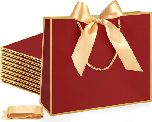 Miniatura 32 de Silkfly 12 bolsas de regalo con asas para dama de honor, 12 x 10 x 4 pulgadas, elegantes bolsas de regalo de bienvenida de boda con lazo para Rosa
