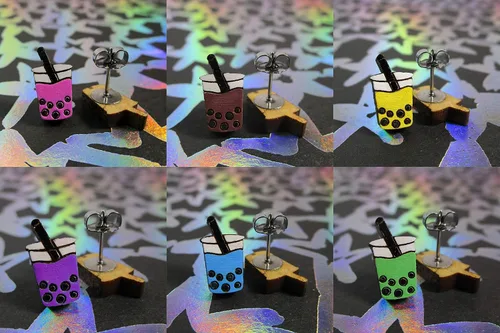 Miniatura 6 de Pick Color - Lindos pendientes de botón de taza de bebida de té de burbujas de Boba