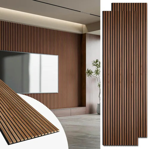 Art3d Paquete de 2 paneles acústicos de listones de madera de 94.5 x 24 pulgadas para pared y techo - 31 pies cuadrados Panel acústico 3D estriado
