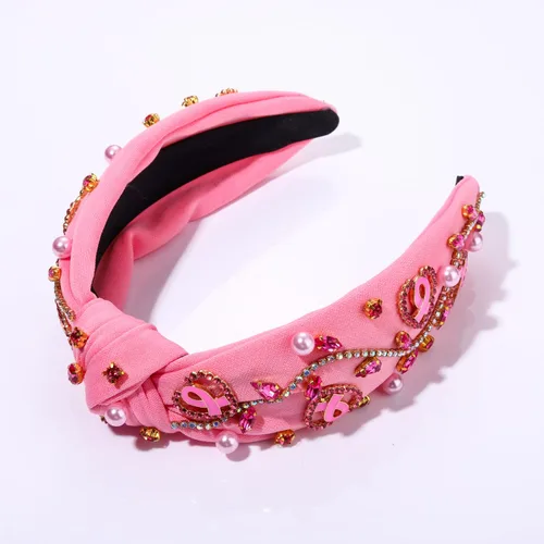 Miniatura 6 de boderier Diademas de concientización sobre el cáncer de mama para mujer, diadema anudada de cristal, diadema de corazón rosa con cinta de amor