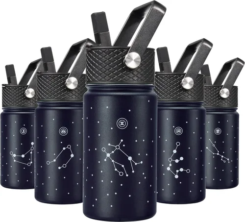 Miniatura 46 de BJPKPK Botella de agua aislada con tapa con pajilla, bonitas botellas de agua de 15 onzas, termo de metal de acero inoxidable, vasos reutilizables