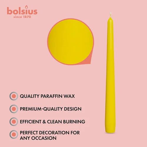 Miniatura 8 de BOLSIUS Velas cónicas amarillas – Paquete de 4 velas sin perfume de 10 pulgadas – 8 horas de tiempo de combustión – Calidad europea premium – Velas