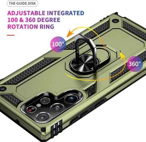 Miniatura 4 de Funda S22 Ultra para Samsung Galaxy S22 Ultra, con anillo de soporte, soporte ajustable, grado militar, protección resistente, a prueba de golpes