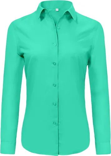 Miniatura 22 de Ruisin - Camisas supersuaves sin arrugas y con botones para mujer, unicolor, manga larga, diseño a rayas, estilo formal, blusa de vestir