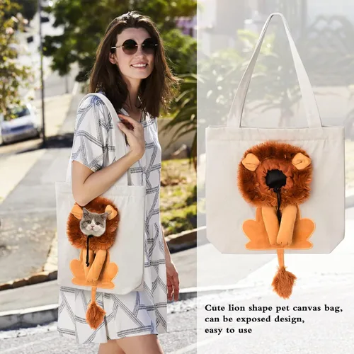 Miniatura 4 de Bolsa de hombro de lona para mascotas, lindo transportador de perros pequeños en forma de león, bolsa portátil para mascotas para perros y gatos