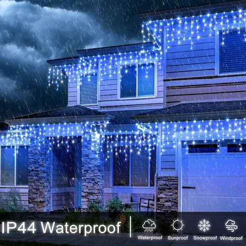 Miniatura 6 de Luces de Navidad de carámbano para exteriores, 66 pies, 640 luces LED de Navidad azules y blancas, 8 modos con 120 gotas, luz de carámbano