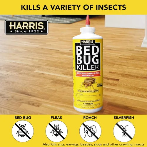 Miniatura 2 de Polvo de tierra de diatomeas Harris HDE-8 para chinches de cama, 8 onzas, amarillo