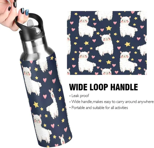 Miniatura 4 de Cute White Alpacas Insulated Water Bottle 20 Oz, BPA-Free Sports Water Bottle with Straw Leakproof Water Bottles