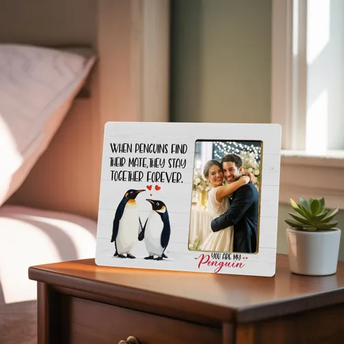 Miniatura 4 de Marco de Fotos de Regalos de Pingüino para Parejas Recién Casados Novios, Marco de Fotos de Regalos para Parejas para Aniversario y Compromiso